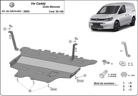 Steel sump guard for VW Caddy