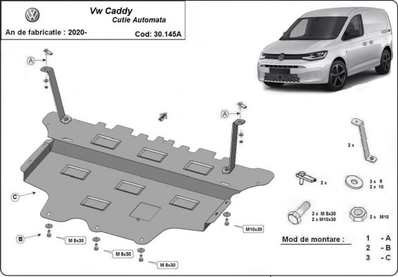 Steel sump guard for VW Caddy- automatic gearbox
