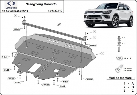 Steel sump guard for SsangYong Korando