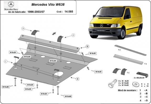 Steel sump guard for the protection of the engine and the gearbox for Mercedes Vito