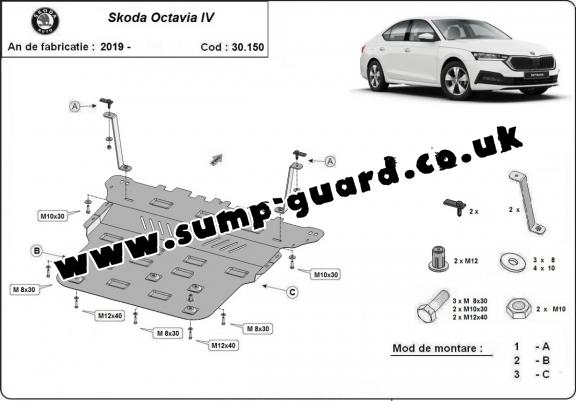 Steel sump guard for Skoda Octavia 4