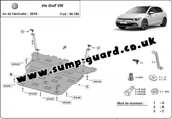 Steel sump guard for VW Golf 8