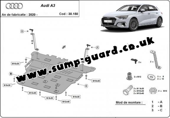 Steel sump guard for Audi A3