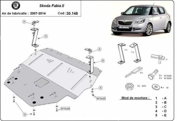 Steel sump guard for Skoda Fabia 2 Diesel