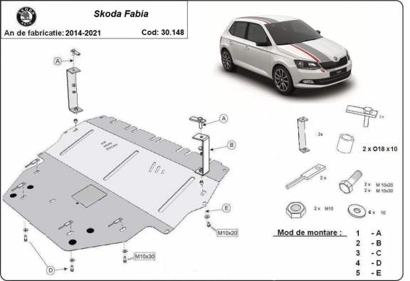 Steel sump guard for Skoda Fabia 3 Diesel