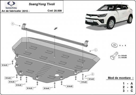 Steel sump guard for SsangYong Tivoli