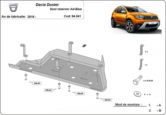 Steel AdBlue tank guard for Dacia Duster