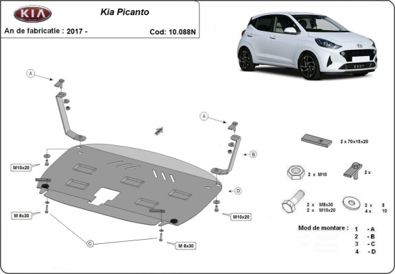 Steel sump guard for Kia Picanto