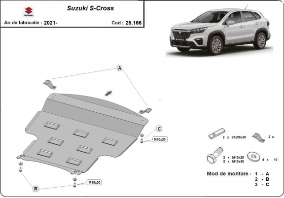 Steel sump guard for the protection of the engine and the gearbox for Suzuki S-Cross
