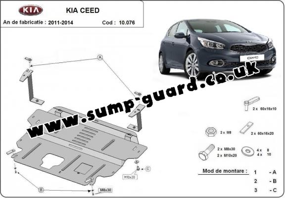 Steel sump guard for the protection of the engine and the gearbox for Kia Ceed
