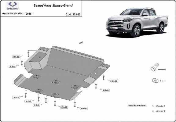 Steel sump guard for Ssangyong Musso Grand