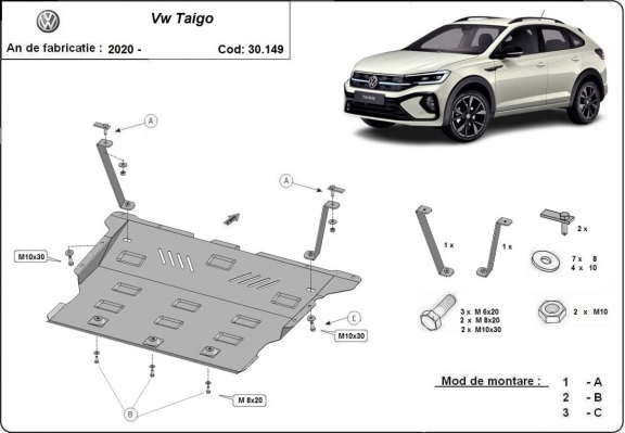 Steel sump guard for VW Taigo