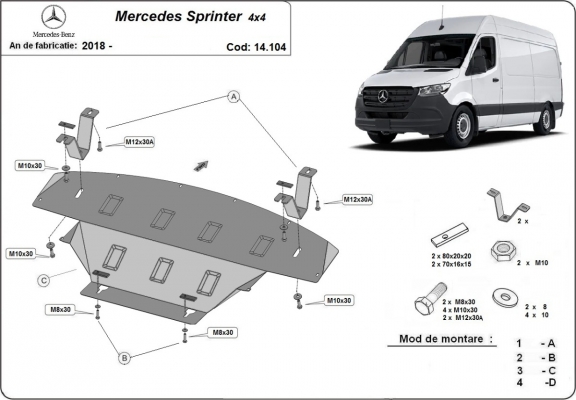 Steel sump guard for Mercedes Sprinter 907  4x4