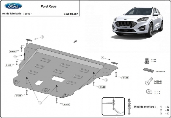 Steel sump guard for Ford Kuga