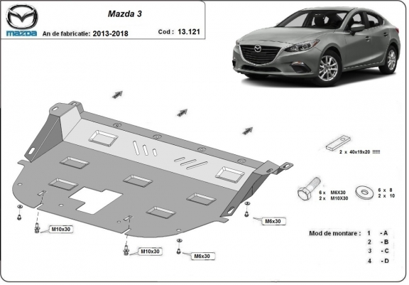 Steel sump guard for Mazda 3