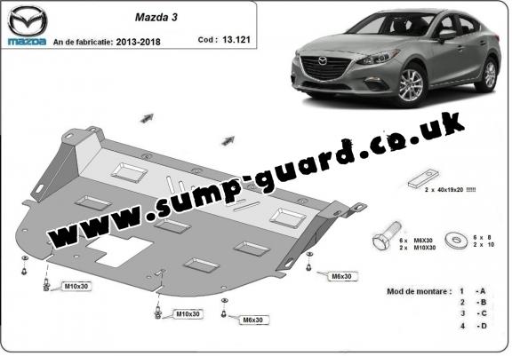 Steel sump guard for Mazda 3