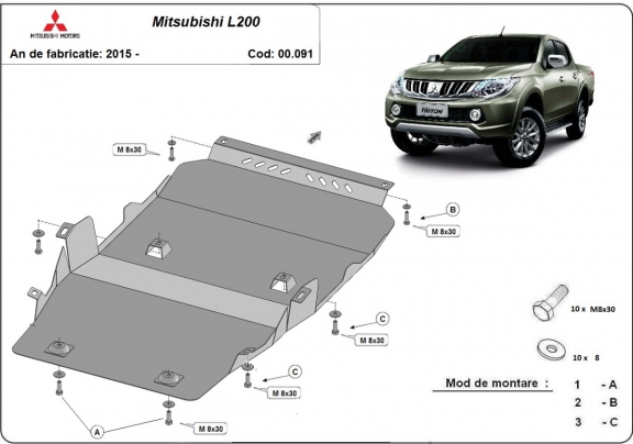 Steel sump guard for Mitsubishi L200