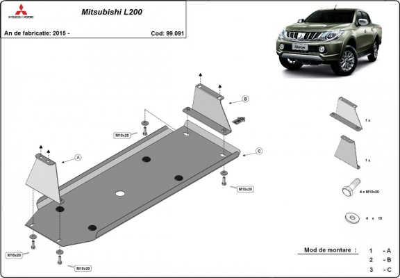 Steel fuel tank guard  for Mitsubishi L 200
