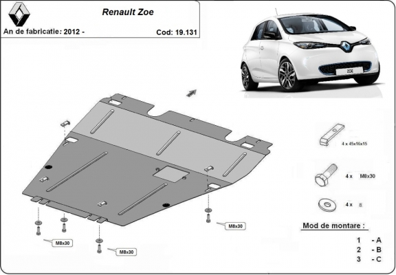 Steel sump guard for Renault Zoe
