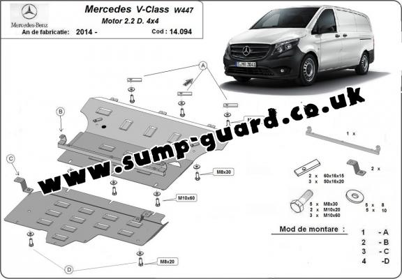 Steel sump guard for Mercedes V-Class W447, 2.2 D, 4x4