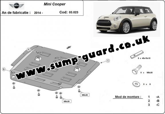 Steel sump guard for the protection of the engine and the gearbox for Mini Cooper