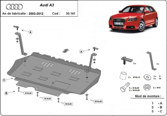 Steel sump guard for Audi A3