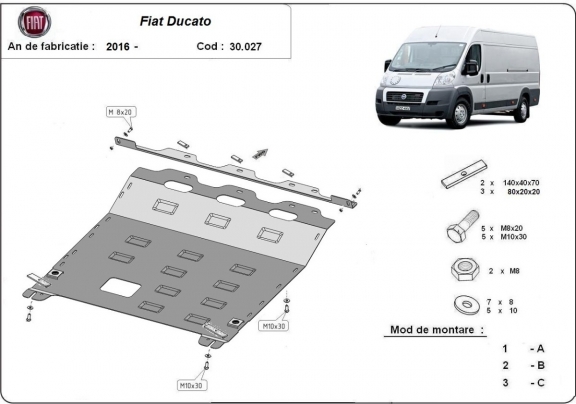 Steel sump guard for Fiat Ducato