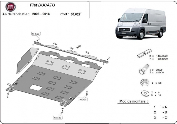 Steel sump guard for Fiat Ducato