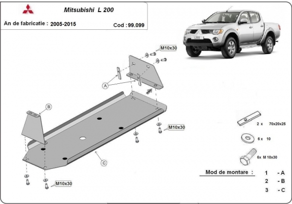 Steel fuel tank guard  for Mitsubishi L 200