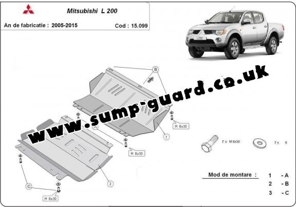 Steel sump guard for the protection of the engine and the radiator for Mitsubishi L 200