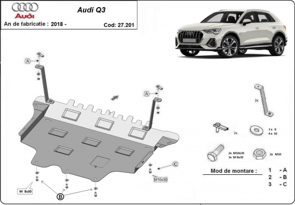 Steel sump guard for Audi Q3