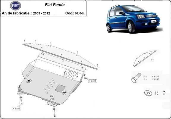 Steel sump guard for Fiat Panda