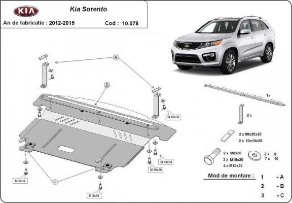 Steel sump guard for Kia Sorento XM