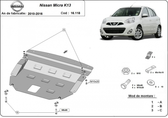 Steel sump guard for Nissan Micra