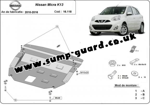 Steel sump guard for Nissan Micra