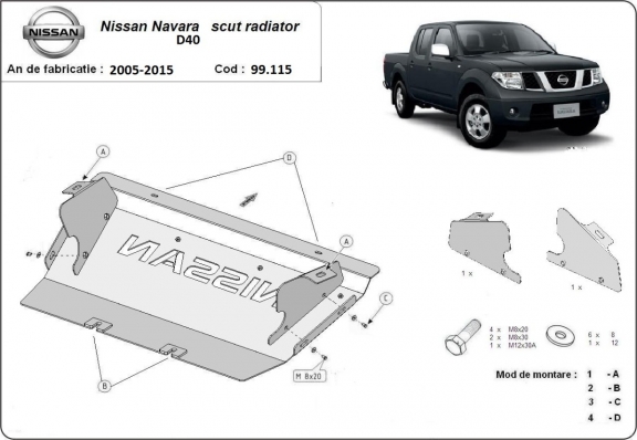 Steel radiator guard for Nissan Navara D40