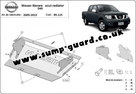 Steel radiator guard for Nissan Navara