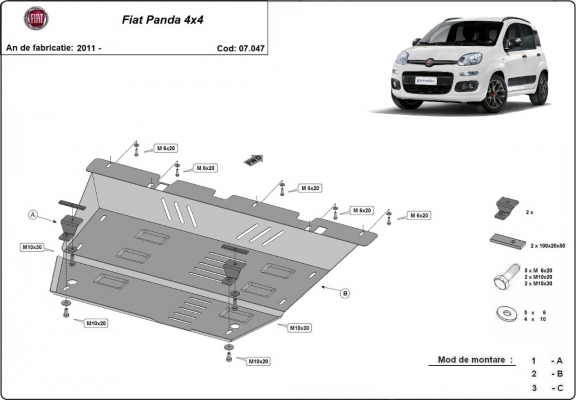 Steel sump guard for Fiat Panda 4x4