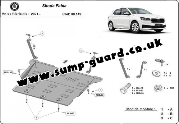 Steel sump guard for Skoda Fabia