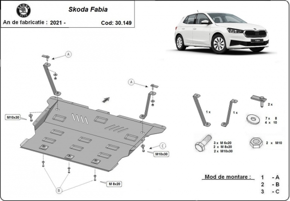 Steel sump guard for Skoda Fabia
