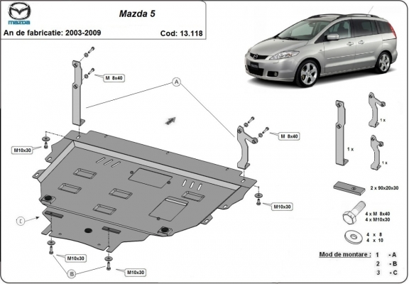 Steel sump guard for Mazda 5