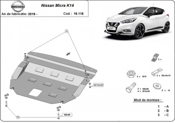 Steel sump guard for Nissan Micra