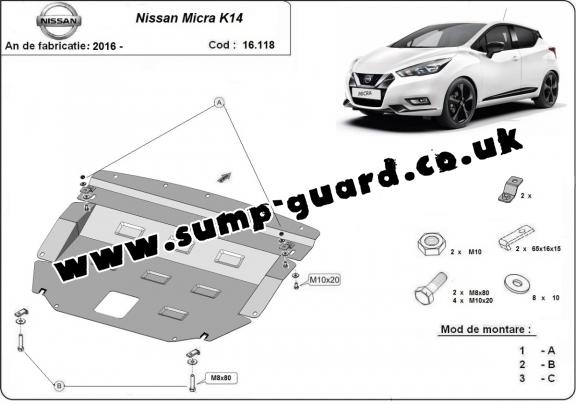 Steel sump guard for Nissan Micra