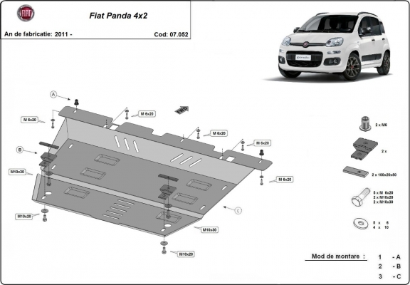 Steel sump guard for Fiat Panda 4x2