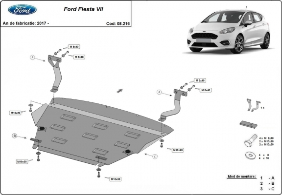 Steel sump guard for Ford Fiesta VII