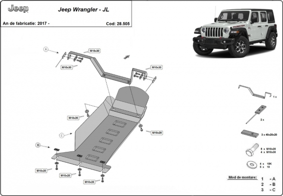 Steel sump guard for Jeep Wrangler - JL