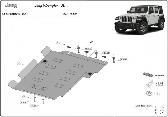 Steel gearbox guard for Jeep Wrangler - JL