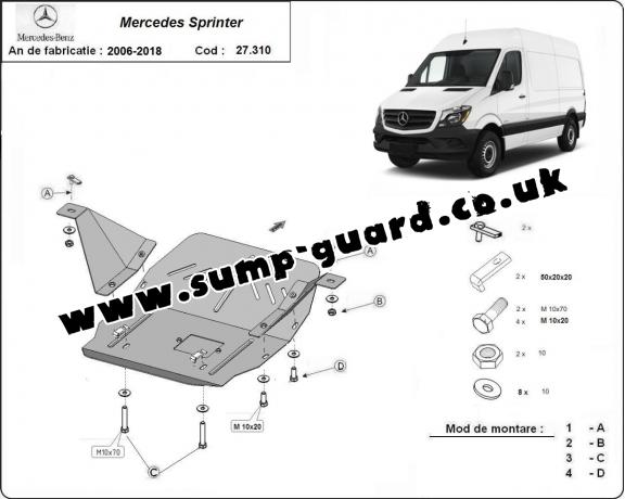 Steel sump guard for the protection of the engine and the gearbox for Mercedes Sprinter