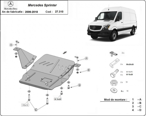 Steel sump guard for the protection of the engine and the gearbox for Mercedes Sprinter