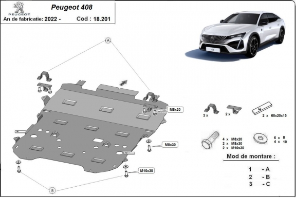 Steel sump guard for Peugeot 408